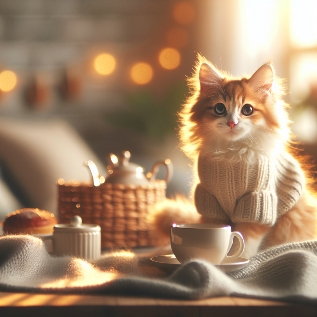 A fluffy tabby cat with green eyes lounging in sunlight.