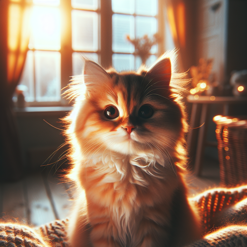 Milo the tabby cat basking in a sunbeam on a cozy carpet.