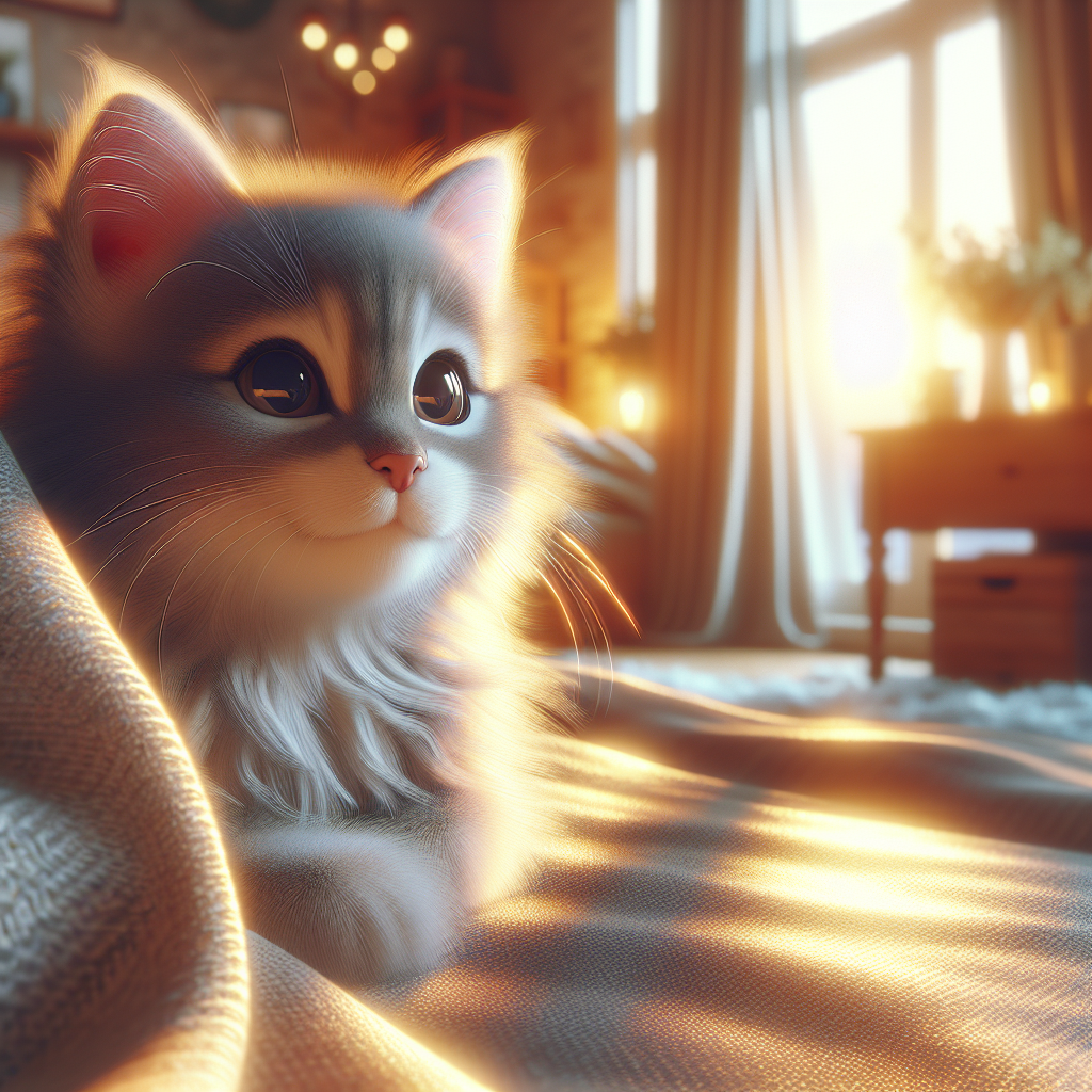 A cheerful tabby cat looking out a window at sunrise.