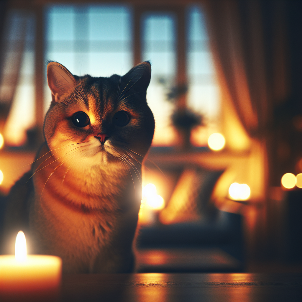 A fluffy cat with a tabby friend under a starry sky.