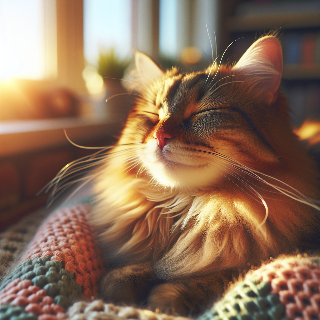 Whiskers the tabby cat enjoying a morning stretch.