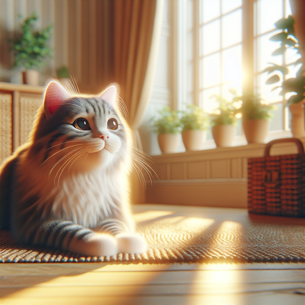 A tabby cat stretching by a sunny kitchen window