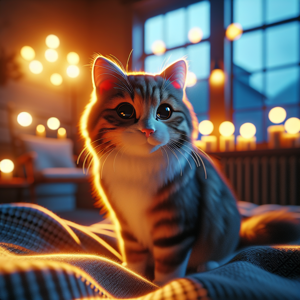 A cat exploring a garden at night under the moonlight.