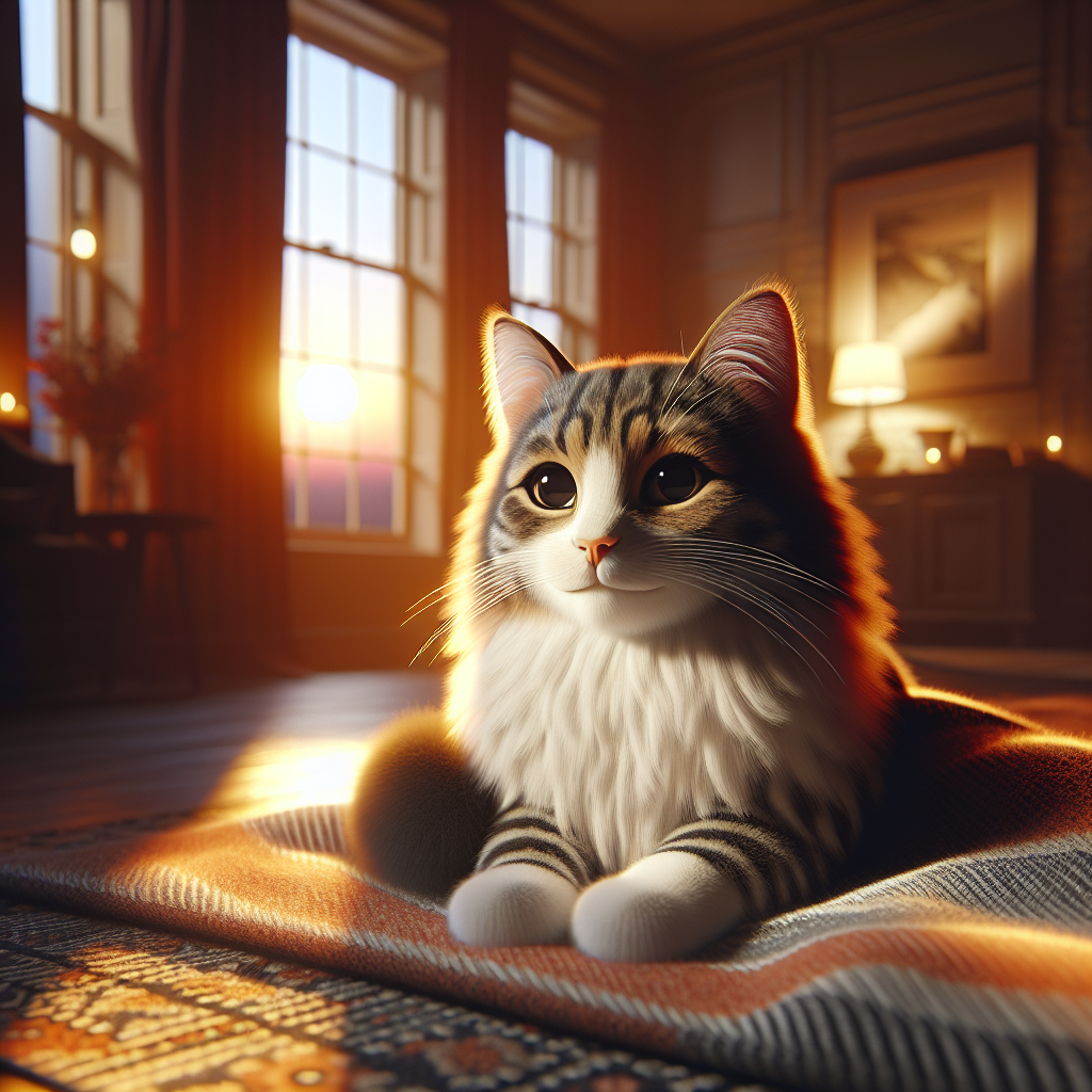 A fluffy tabby cat under the moonlight in a garden