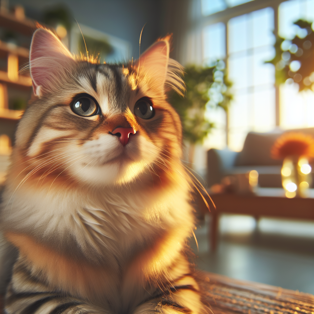 Gray tabby cat napping in a sunbeam on a cozy ottoman