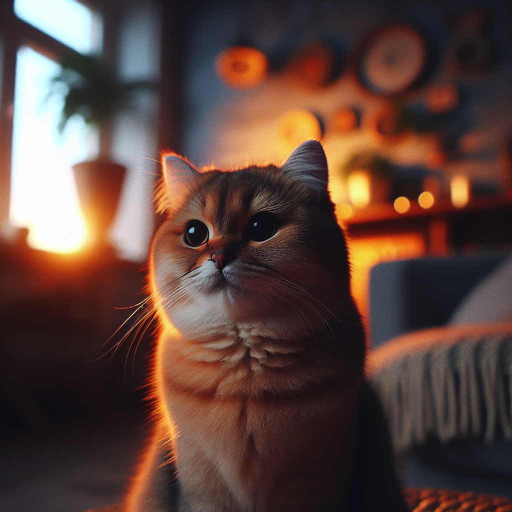 Curious tabby cat exploring a moonlit garden.