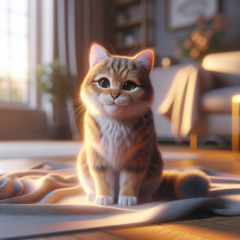 A fluffy tabby cat exploring a sunlit garden