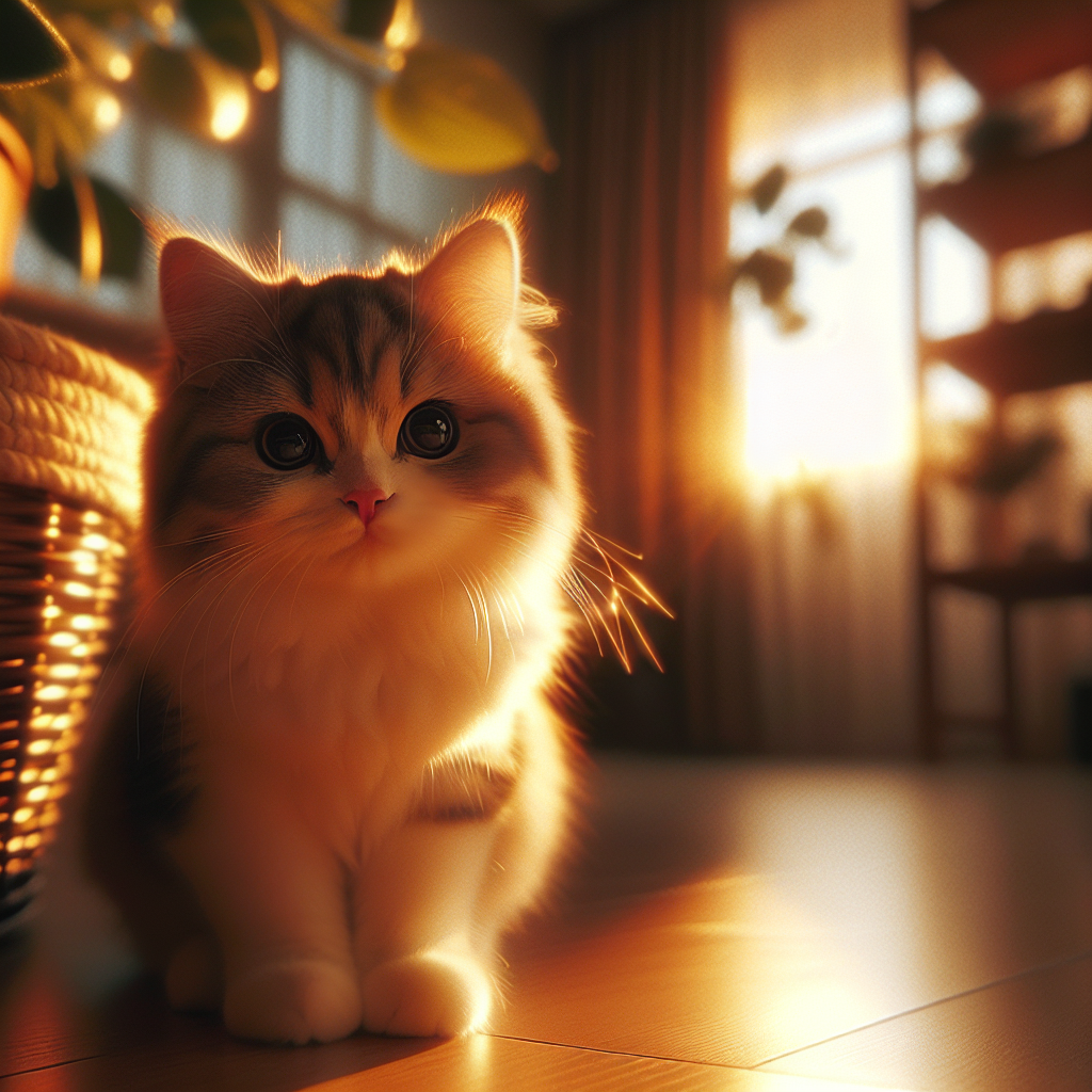A fluffy grey tabby cat basking in the morning sun.