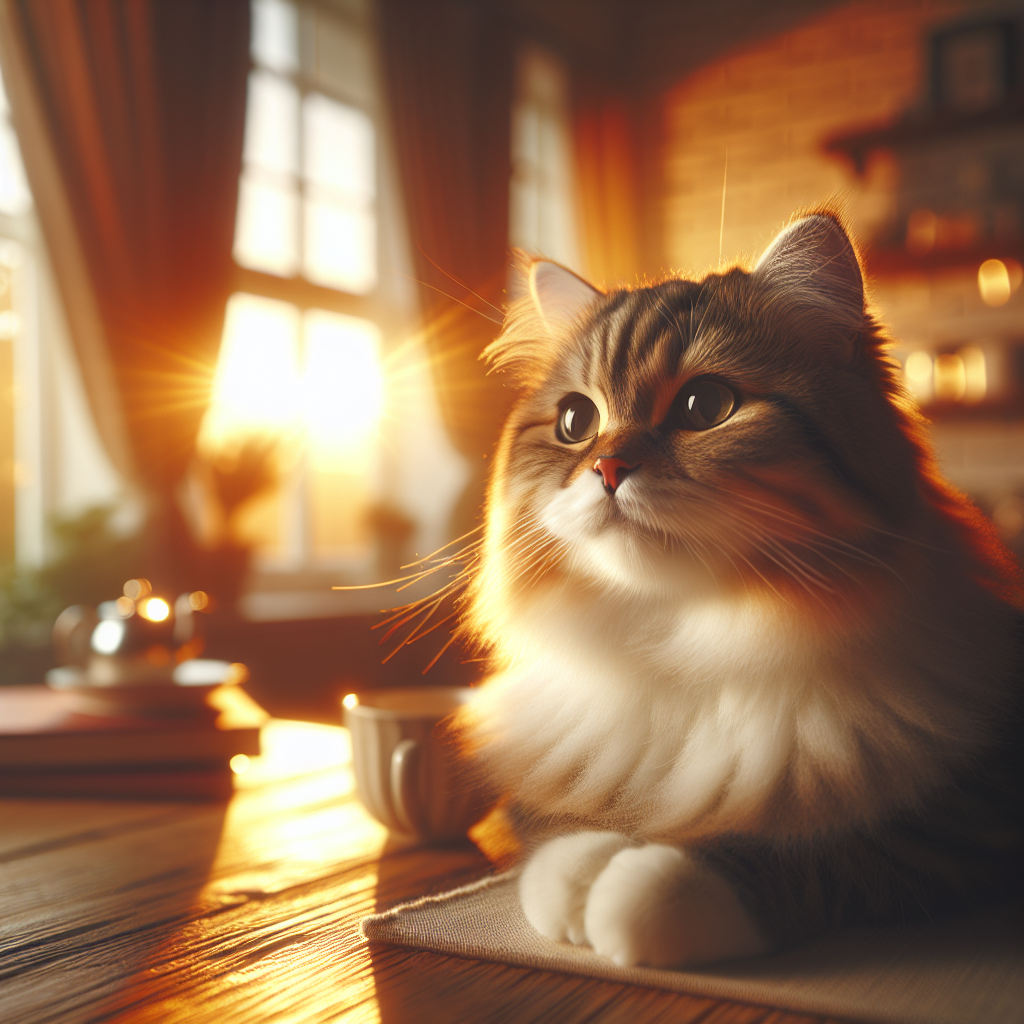 A tabby cat sitting on a windowsill watching the sunrise.