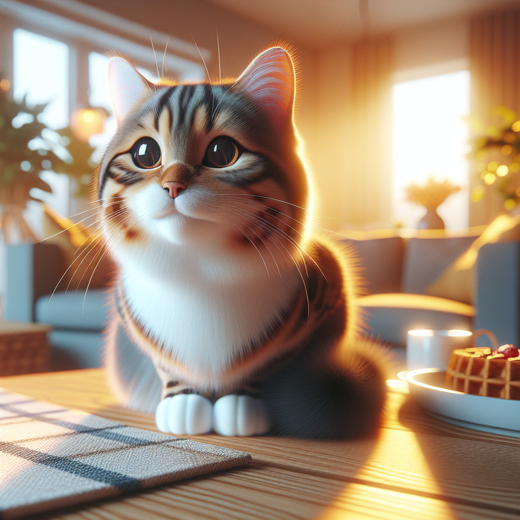 Tabby cat basking in morning sunlight.