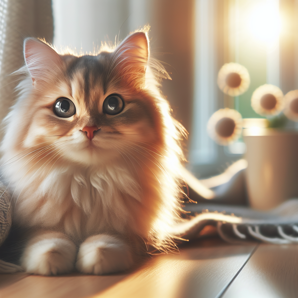 Fluffy tabby cat napping in a sunny spot