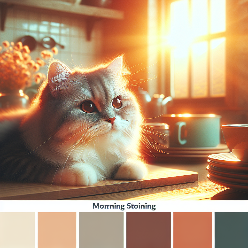 A fluffy tabby cat basking in morning sunlight.
