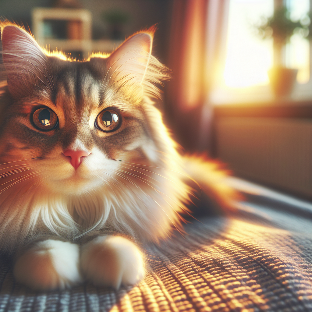 A fluffy tabby cat lounging on a sunny window sill