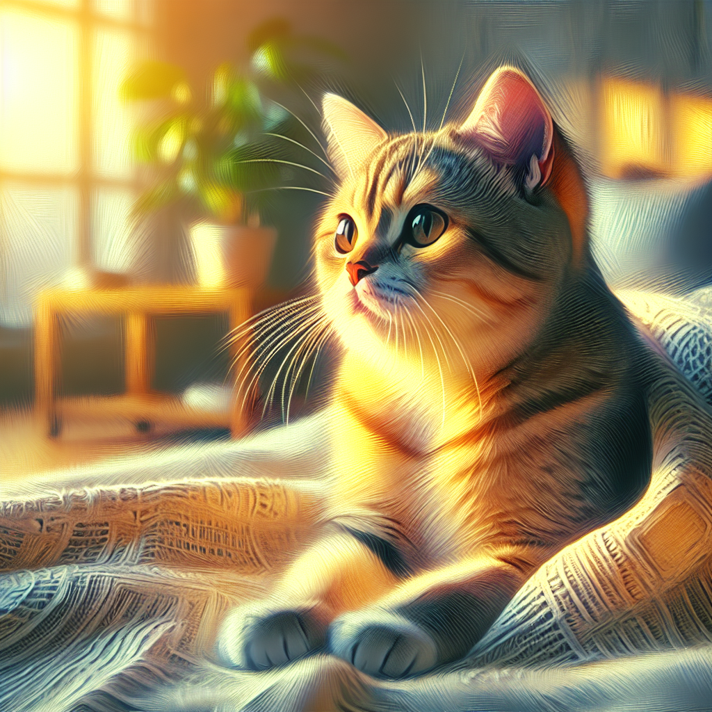 Fluffy tabby cat basking in the morning sun