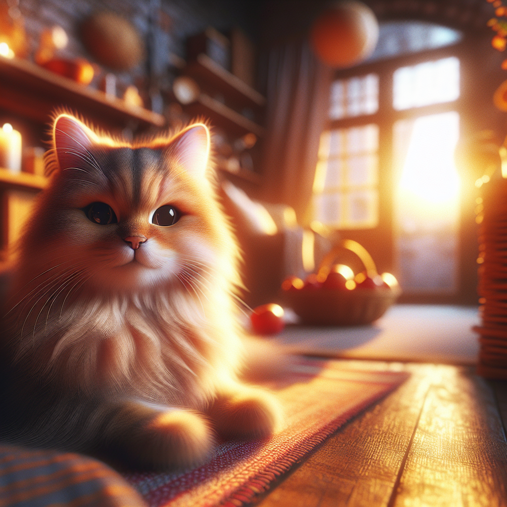 A fluffy tabby cat exploring a moonlit garden.