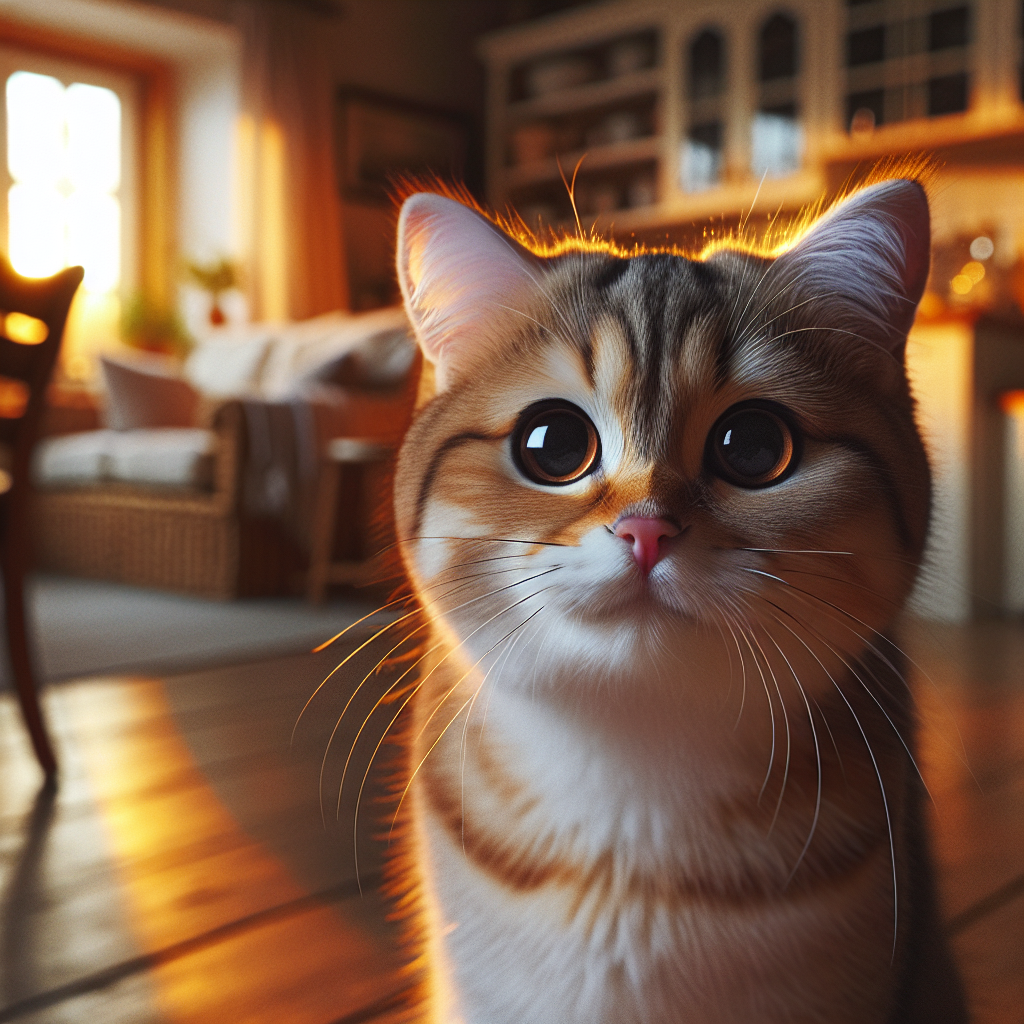 Fluffy tabby cat basking in a sunbeam