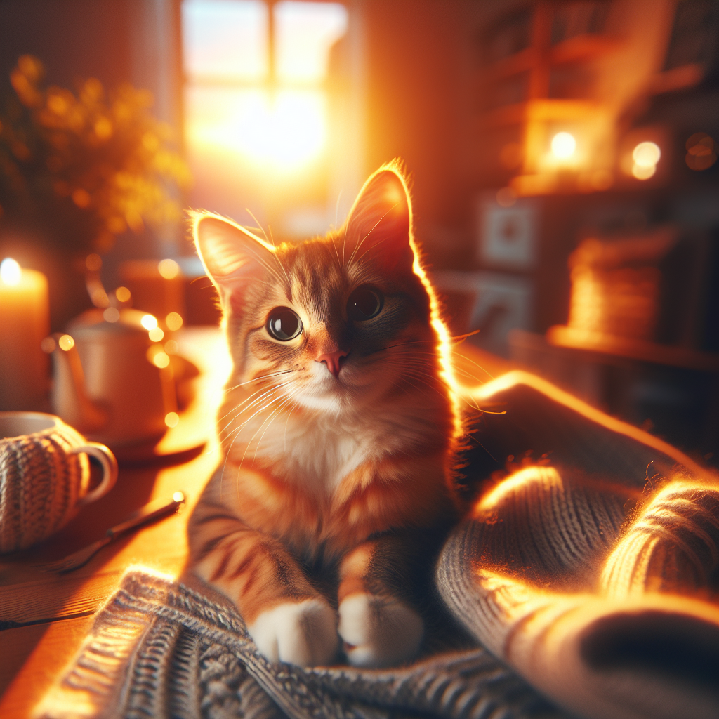 Fluffy tabby cat exploring a moonlit garden.