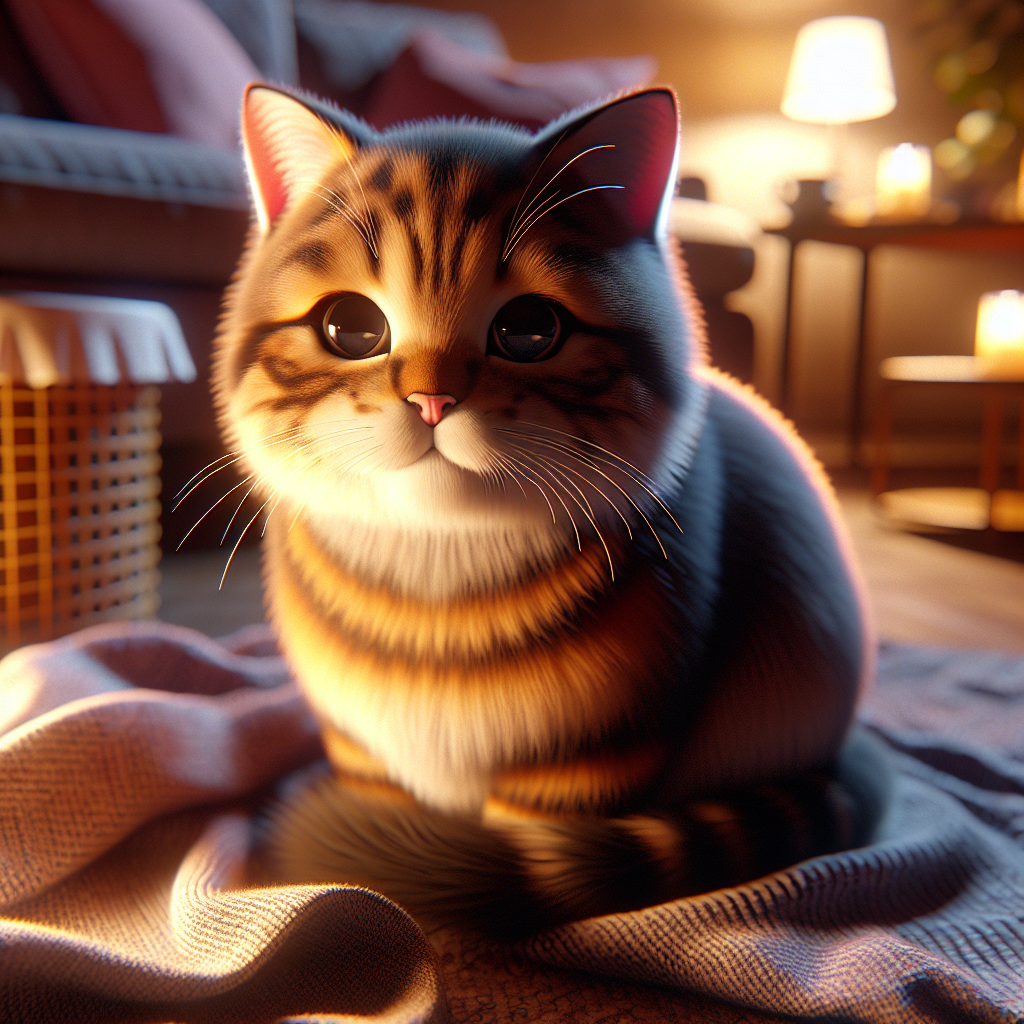 A happy tabby cat exploring a moonlit garden.