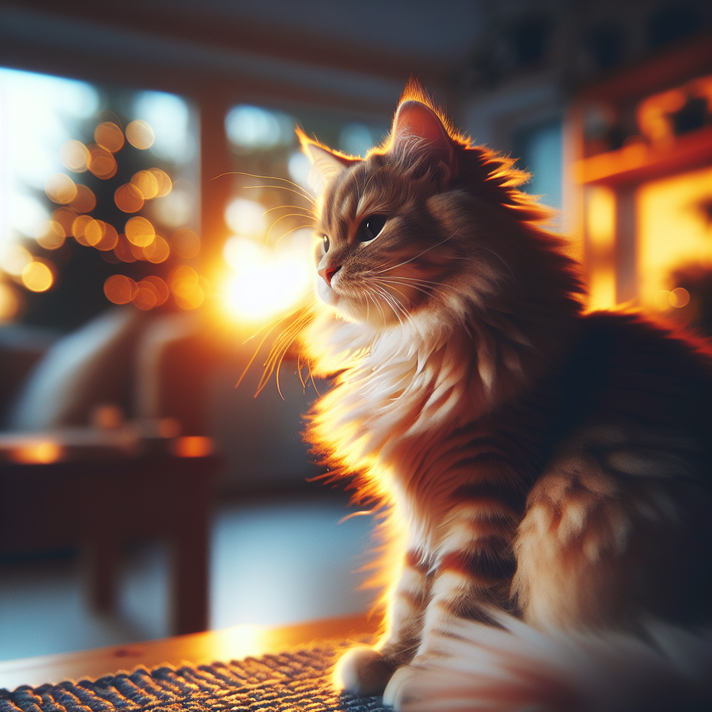 A cat sitting under a starry night sky.