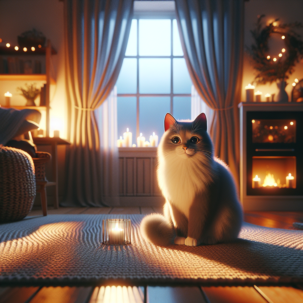 A fluffy tabby cat under the moonlight