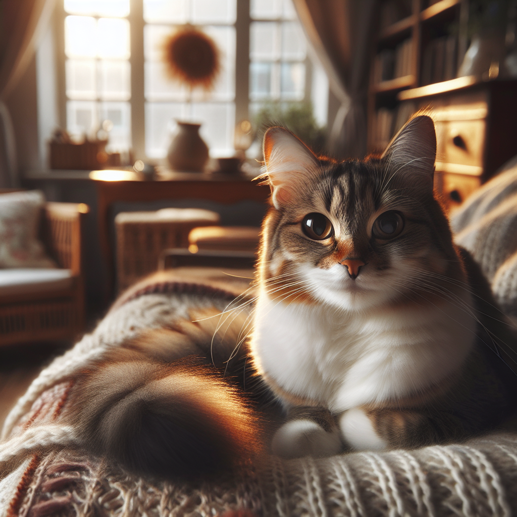 A curious cat watching a ladybug on a balcony.