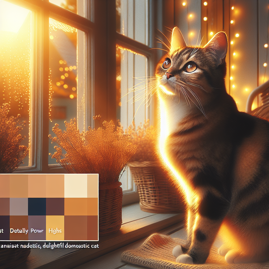 A curious cat exploring a garden at sunset