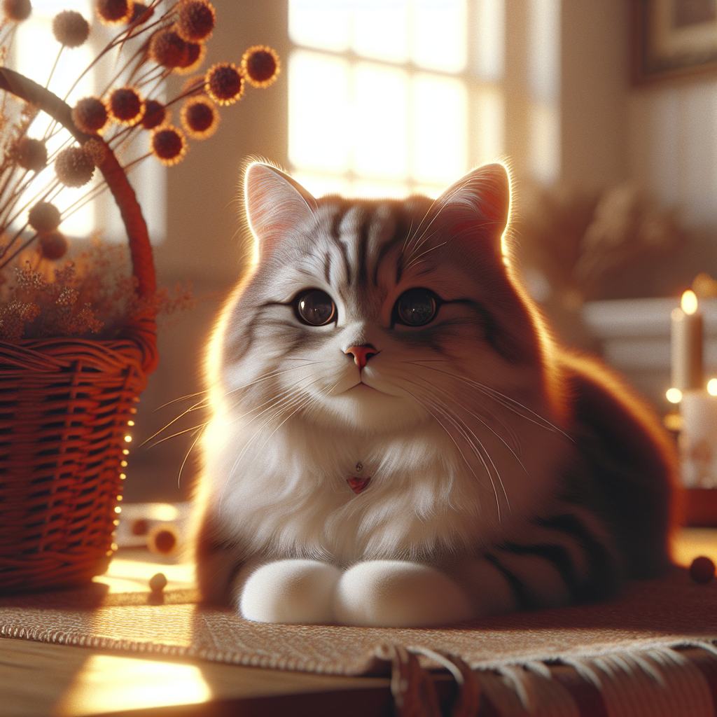 A fluffy tabby cat basking in the sun on a window ledge.