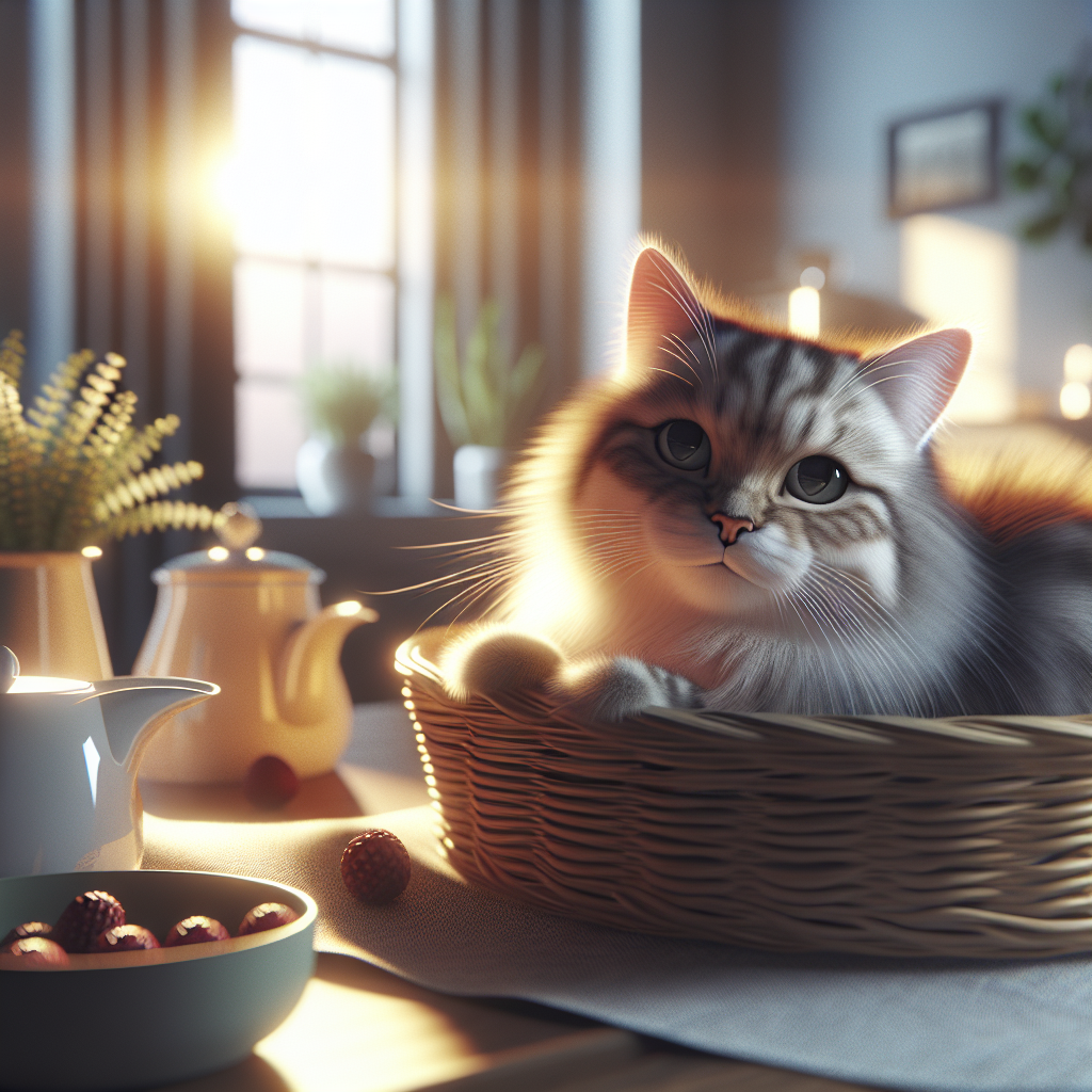 Whiskers the cat basking in morning sunlight on a windowsill