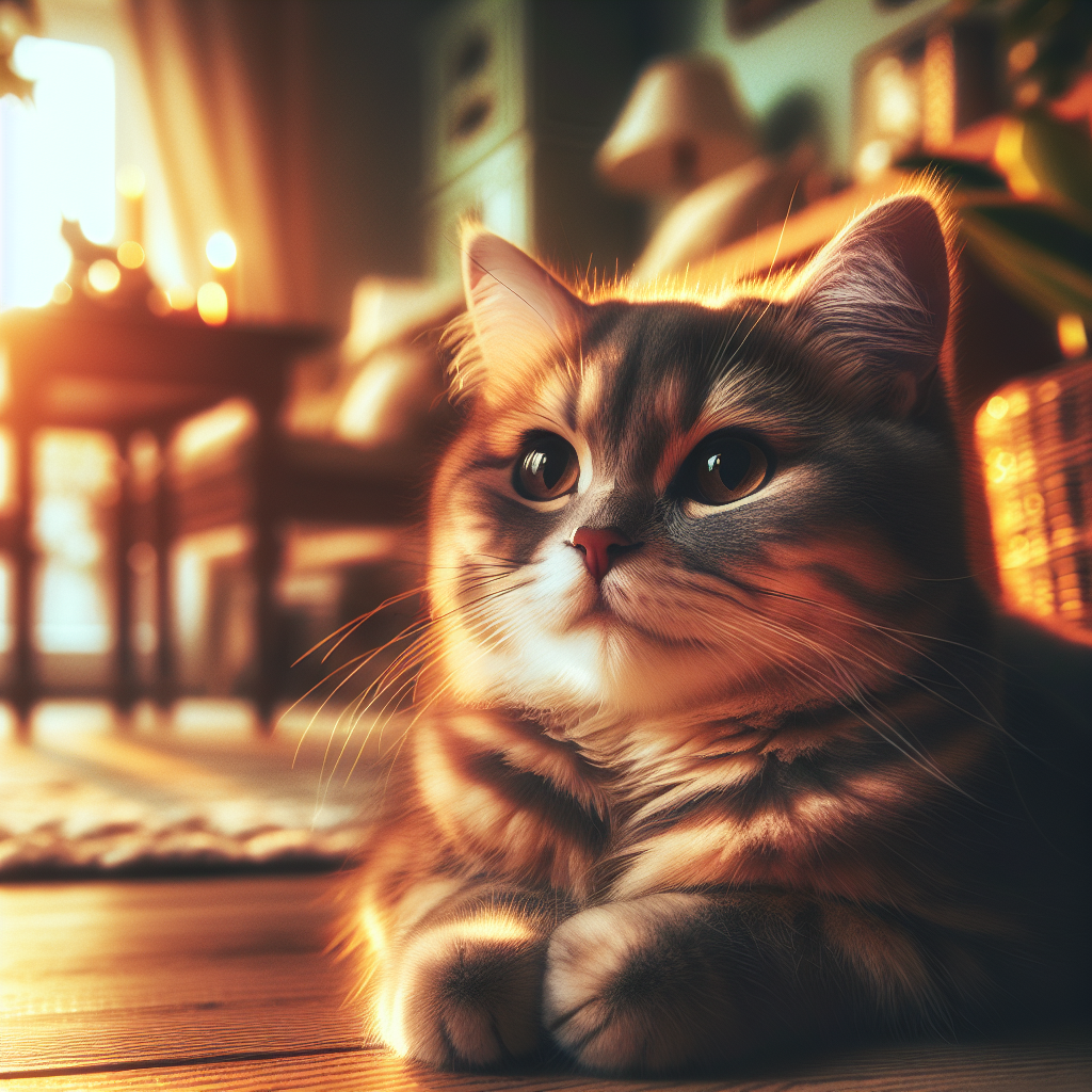 A tabby cat lounging in a sunbeam on a carpet