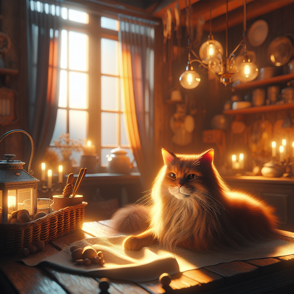 A fluffy tabby cat basking in sunlight by a window