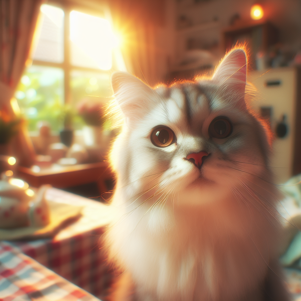 A fluffy gray tabby cat enjoying the morning sun.