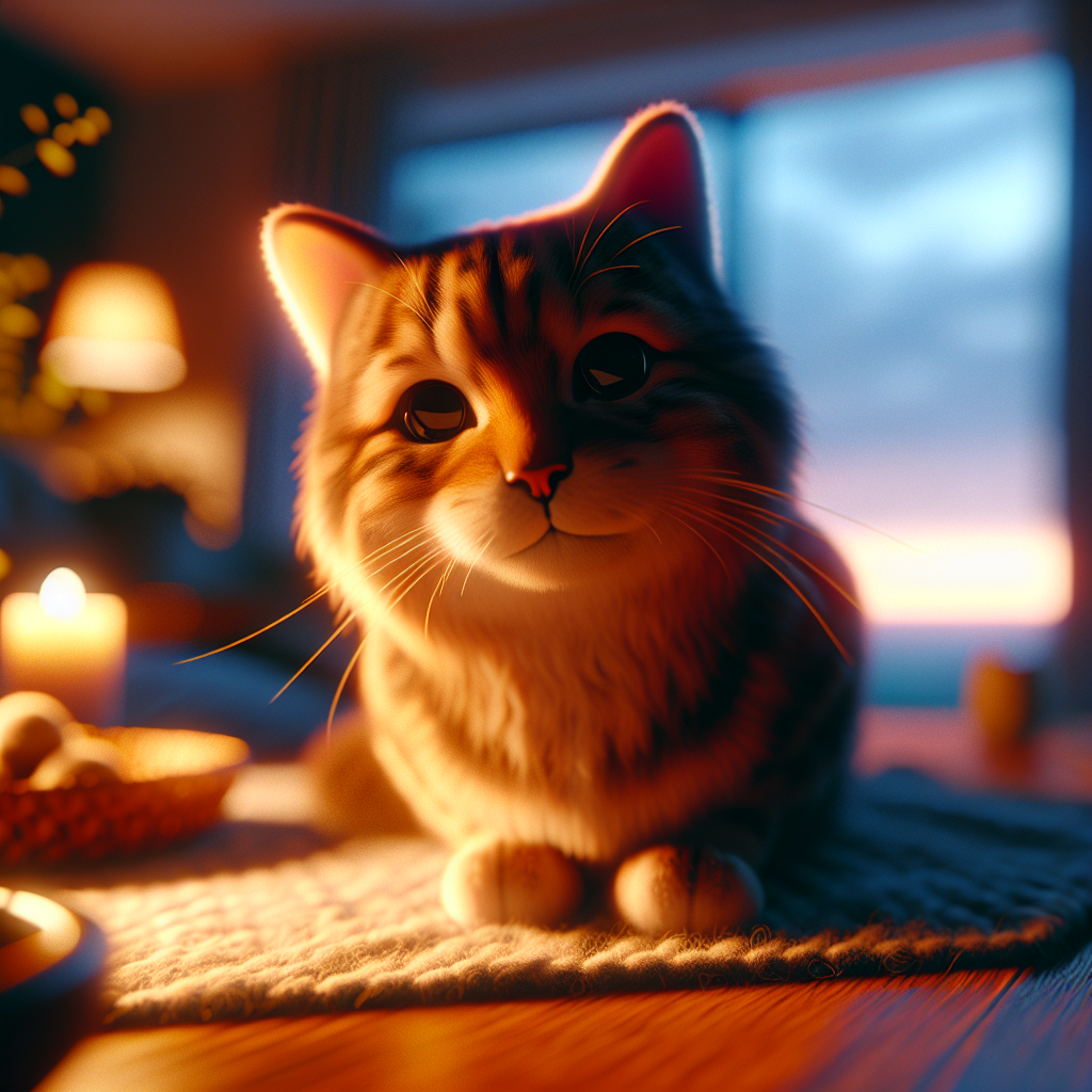 A fluffy ginger cat exploring a moonlit garden