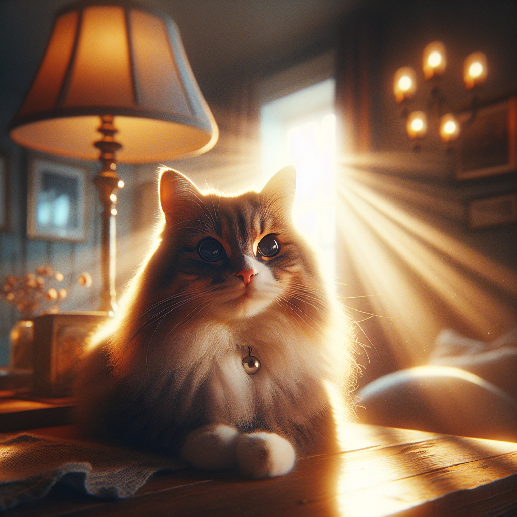 A fluffy tabby cat lounging in a sunlit window.