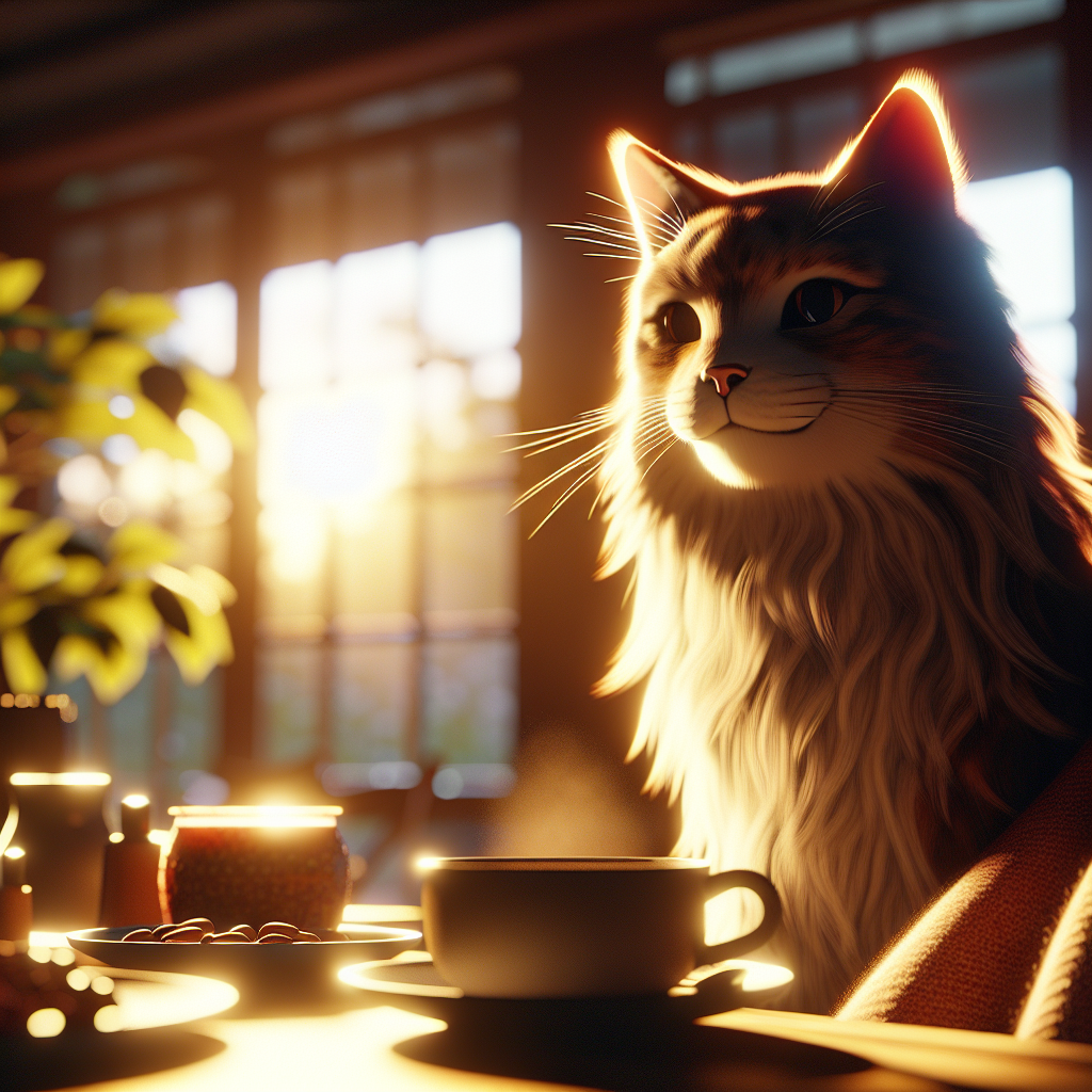 Tabby cat basking in morning sunlight on a windowsill