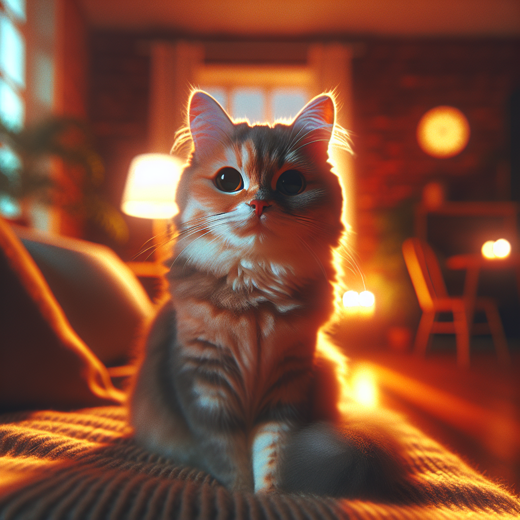 A tabby cat exploring a moonlit garden.