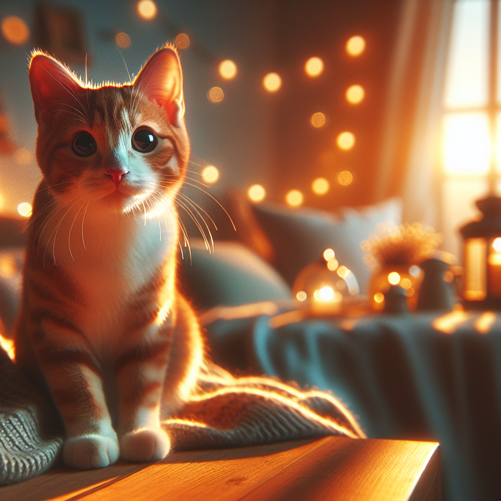 A tabby cat exploring a moonlit garden.