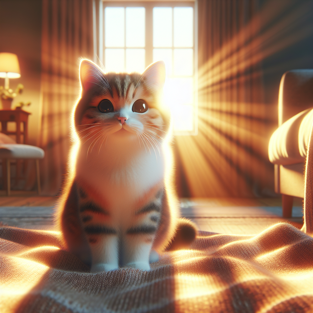 A fluffy cat named Whiskers basking in morning sunlight.