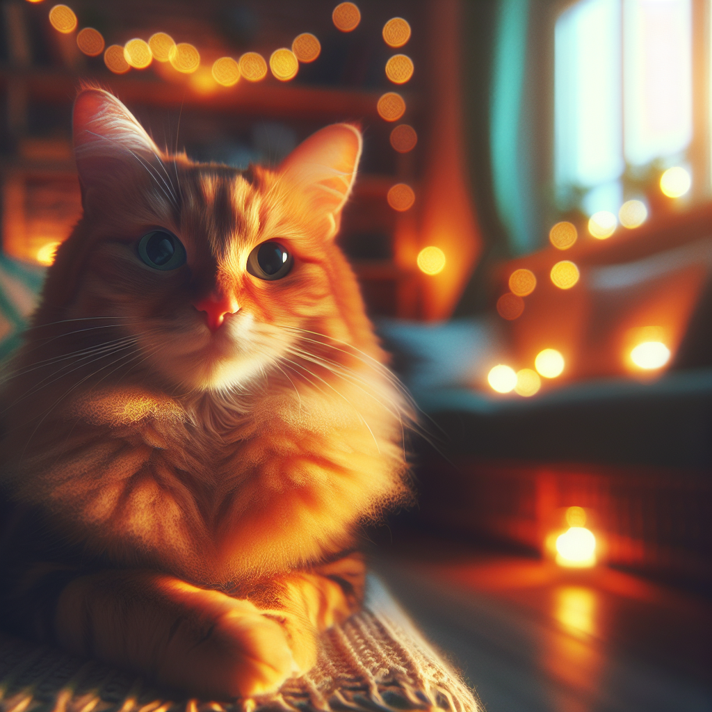 A tabby cat with bright eyes looking curious at night.