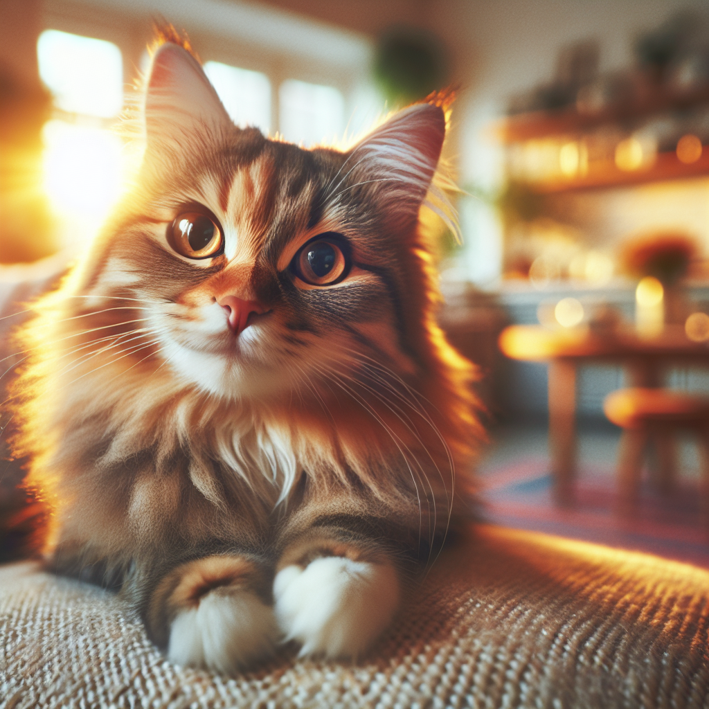 Fluffy tabby cat lounging on a sunny windowsill