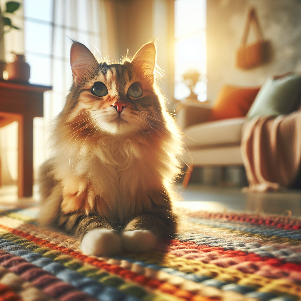 Ginger tabby cat basking in a morning sunbeam