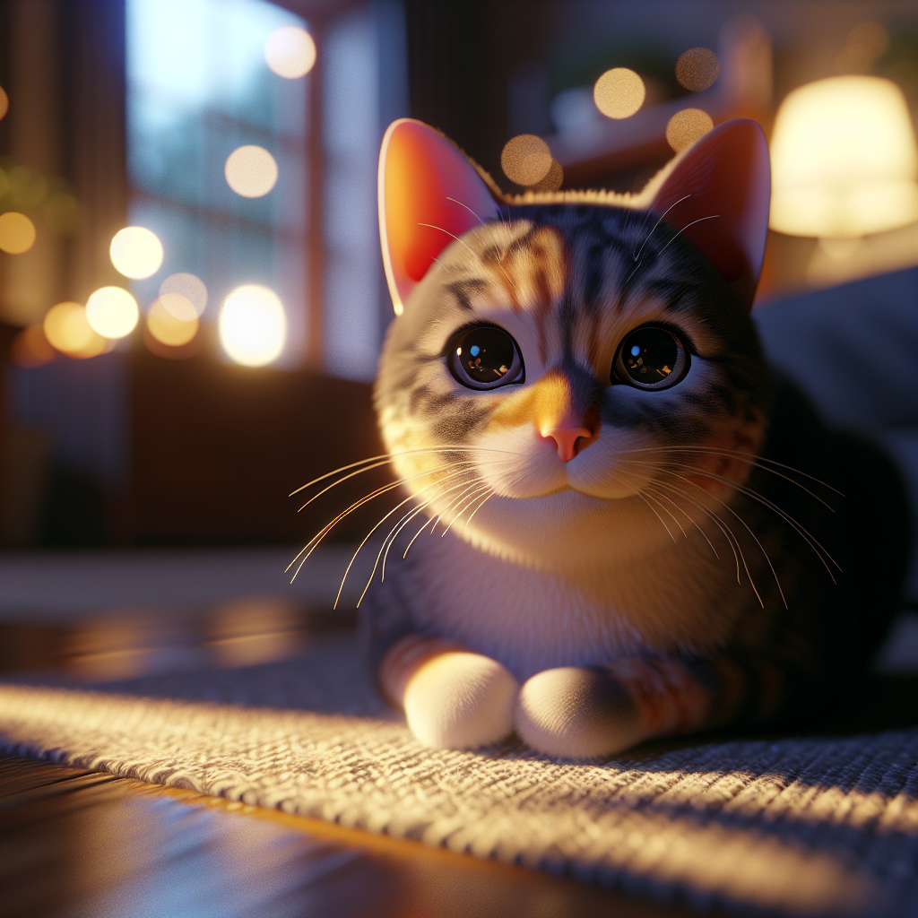 A tabby cat exploring a moonlit garden.