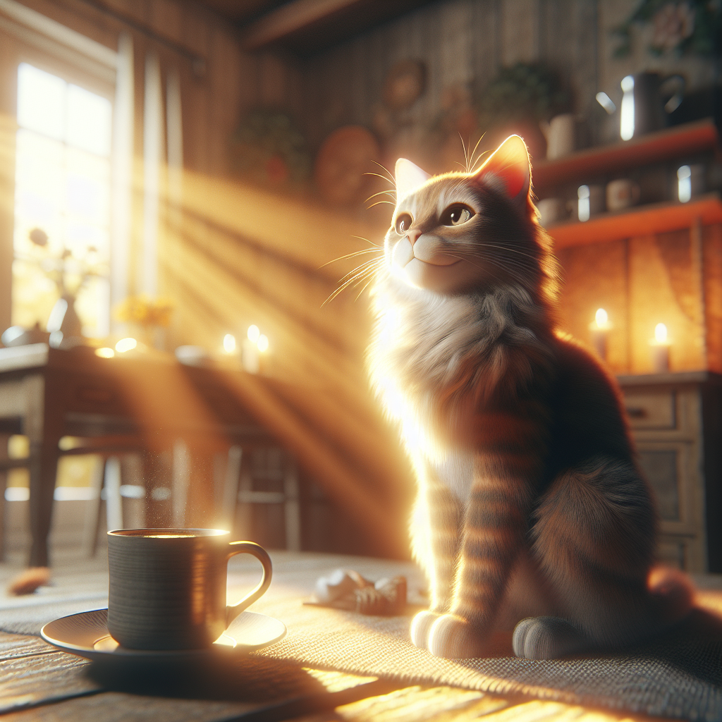 A tabby cat enjoying a sunny morning by the window.