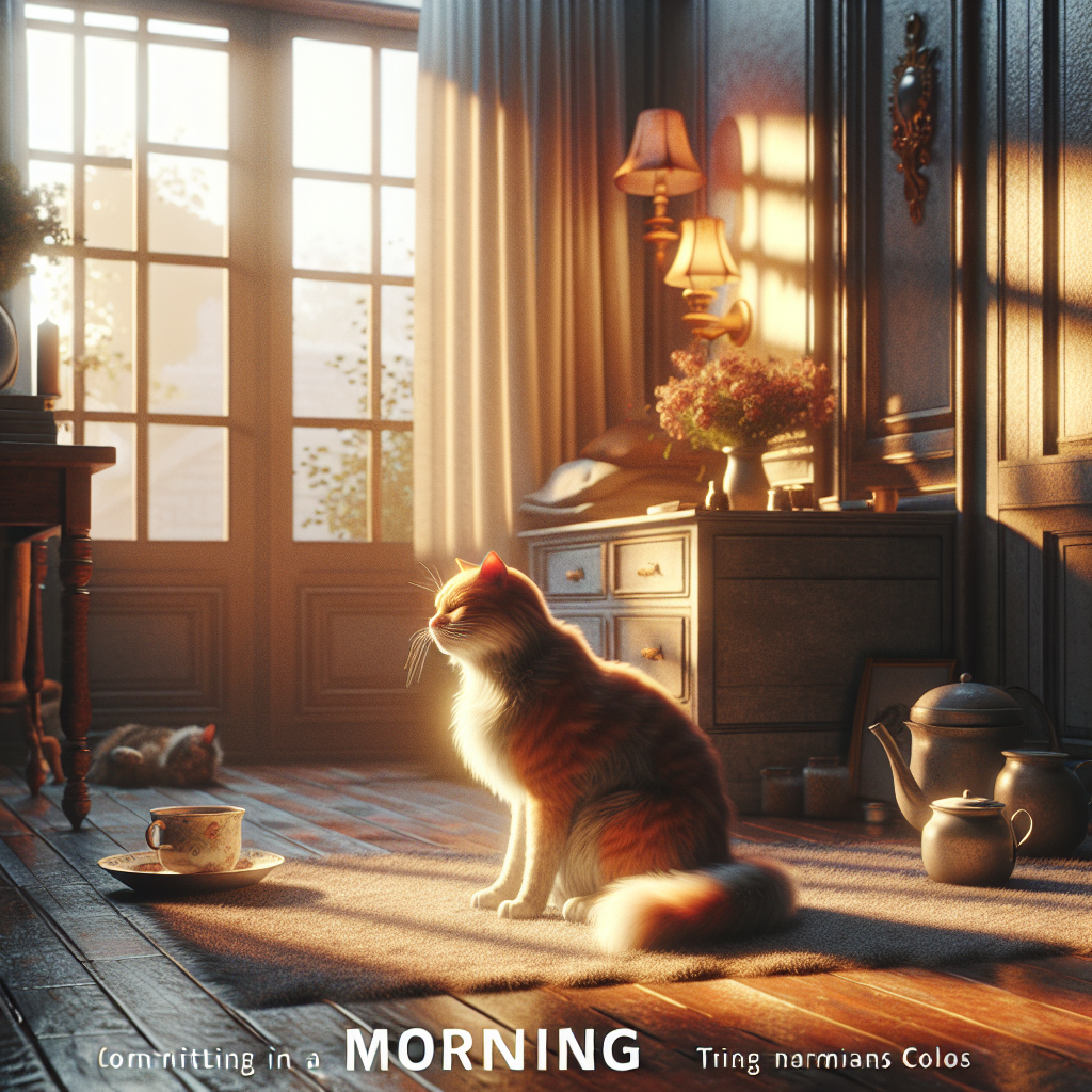 A tabby cat basking in morning sunlight on a windowsill.