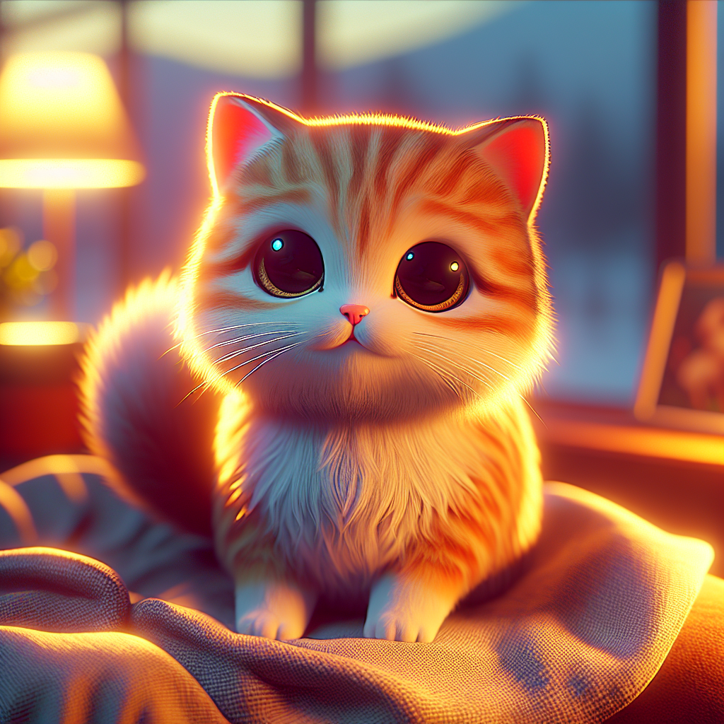A fluffy tabby cat under a moonlit sky
