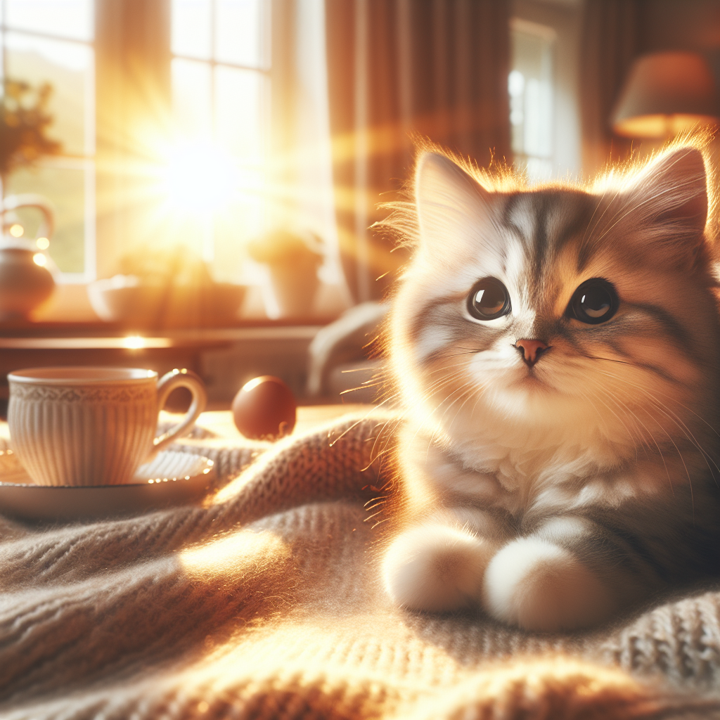 Tabby cat basking in morning sunlight on a windowsill