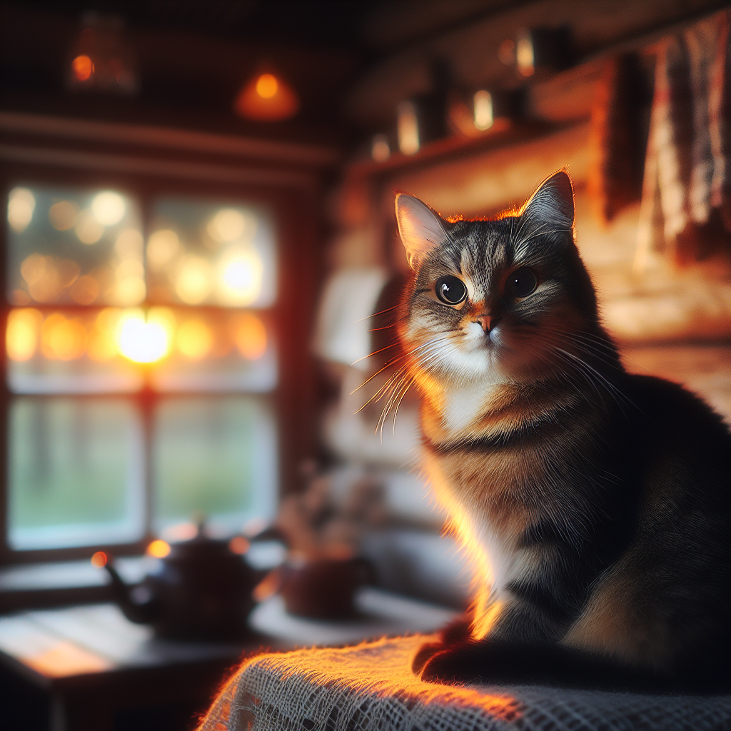 Tabby cat Luna exploring a moonlit garden.