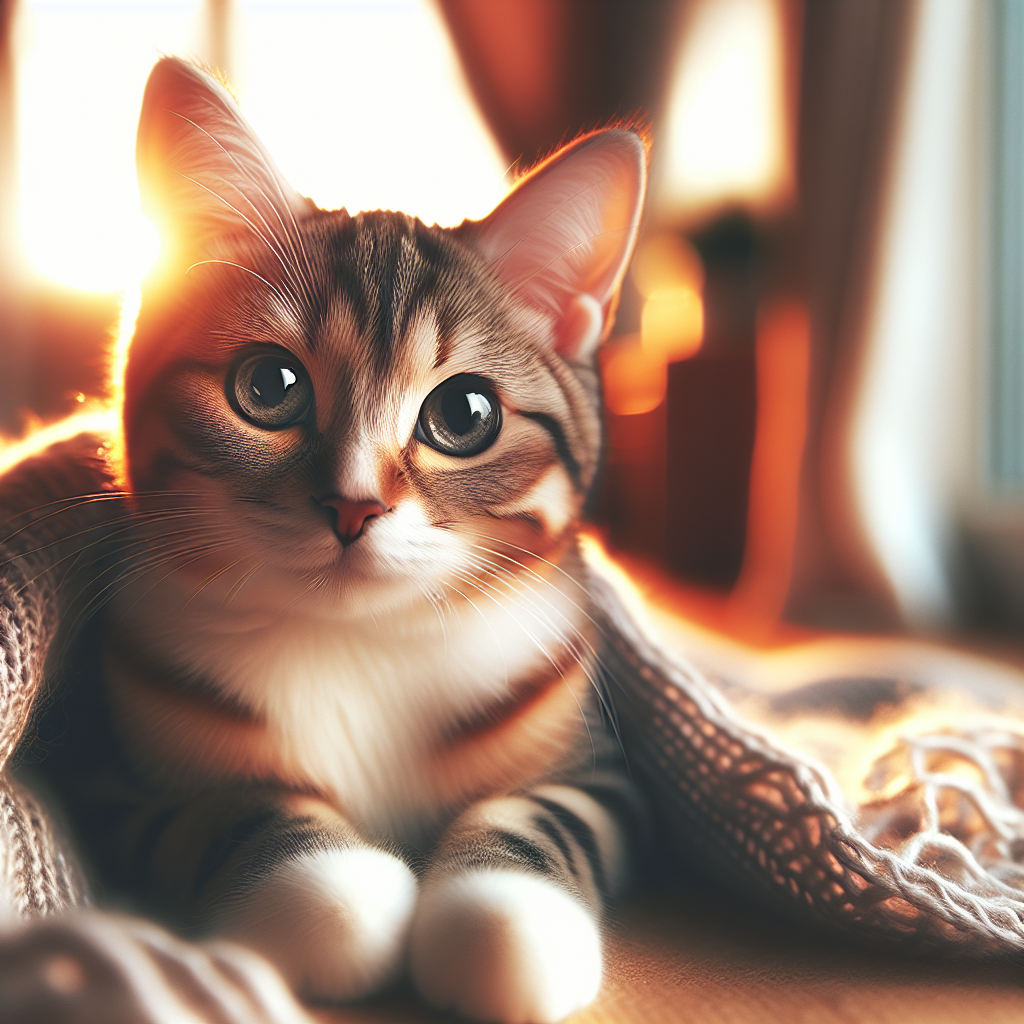 A tabby cat basking in a sunbeam on a carpet