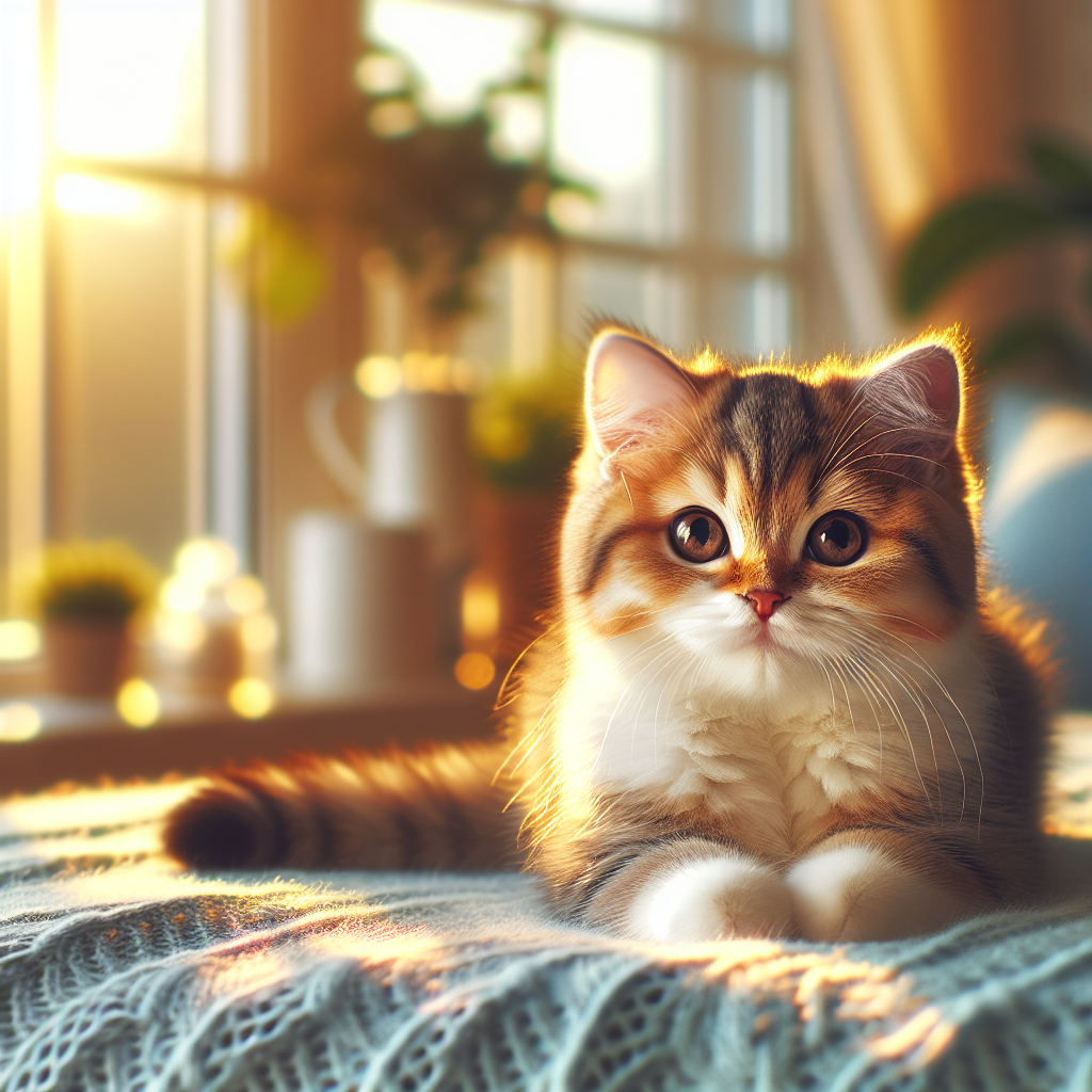 A fluffy tabby cat stretching in the sunlight.