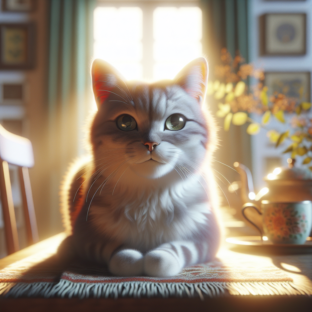 Tabby cat enjoying morning sunshine on a window sill.
