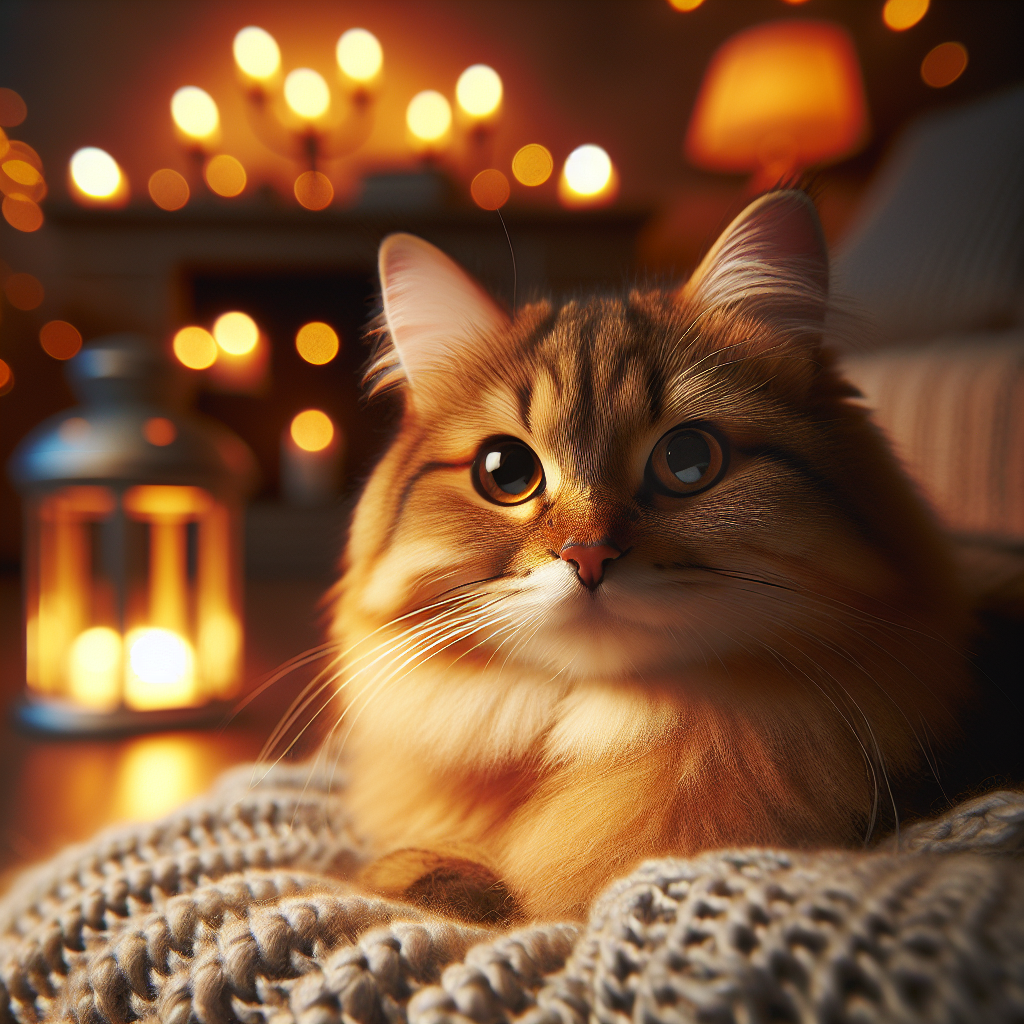 A fluffy tabby cat gazing at the starry night sky in a garden.